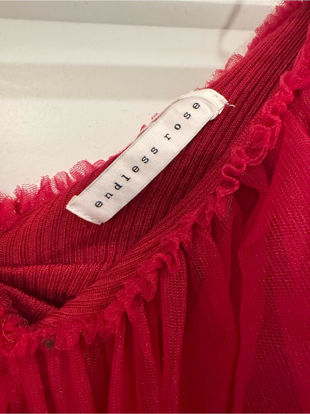 Endless Rose Red Off-Shoulder Ruffled Mesh Women’s Top - Picture 3 of 3